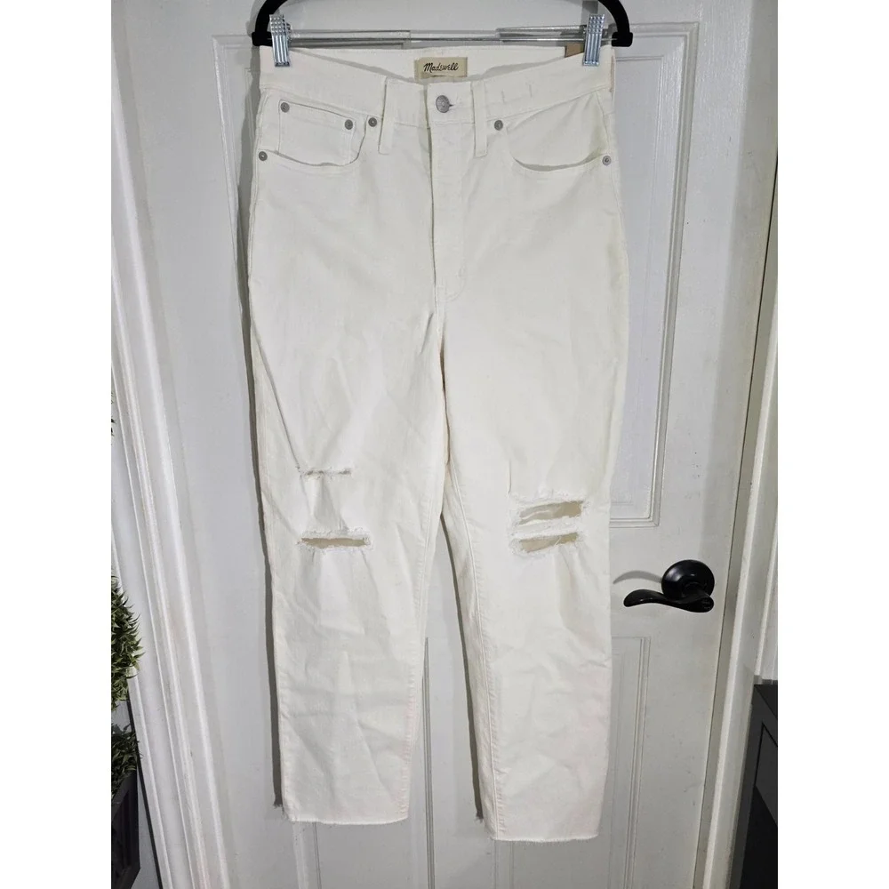 Madewell Womens White Distressed Denim Perfect Vintage Straight Jean Size 28 NWT